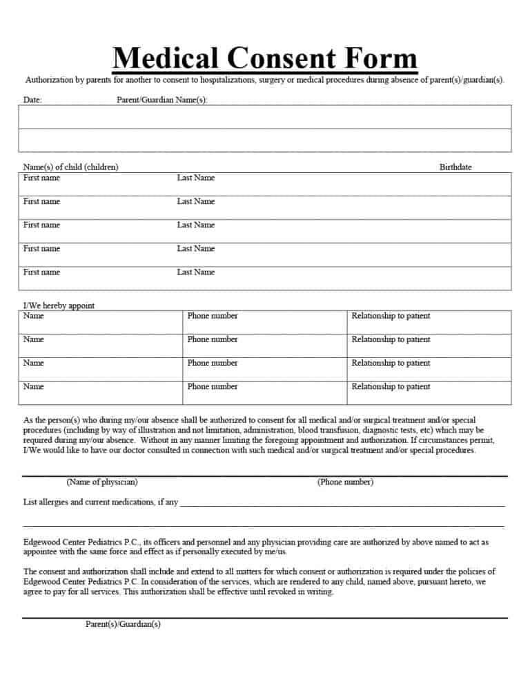 Medical Consent Form Free Printable Printable Forms Free Online